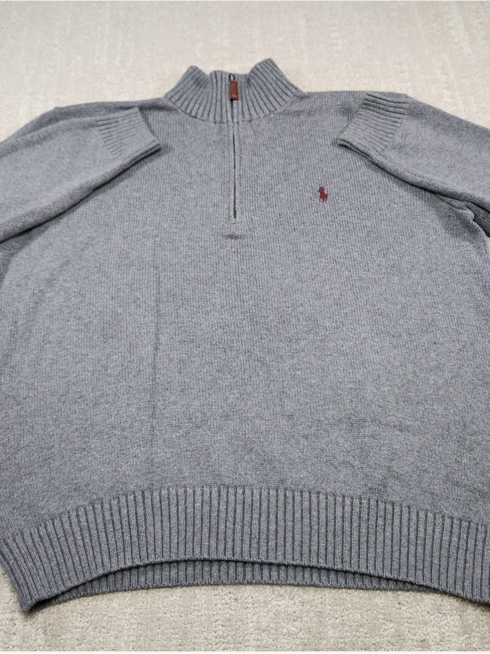 Vintage Ralph Lauren Gray Half-Zip Ribbed Wool Sweater - Picture 4 of 7